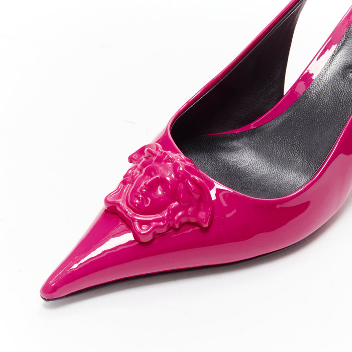 VERSACE Palazzo Medusa fuscia pink sling kitteh heel pointed toe pump EU36