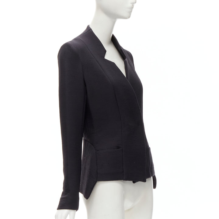ZERO MARIA CORNEJO black wool scuba cutout collar jacket US2 S