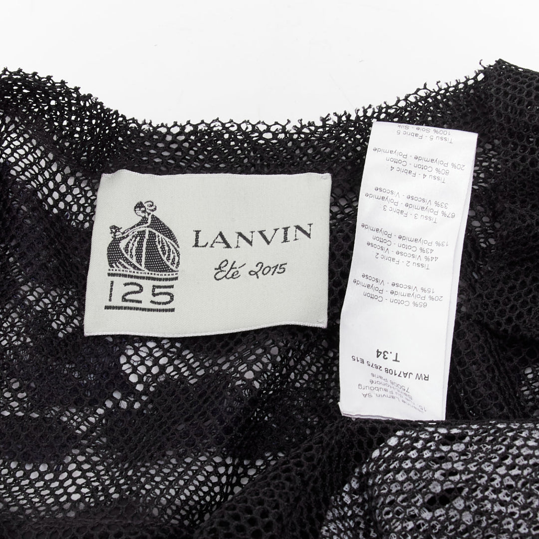 LANVIN blue black intricate lace panels sheer long sleeve jacket FR34 XS