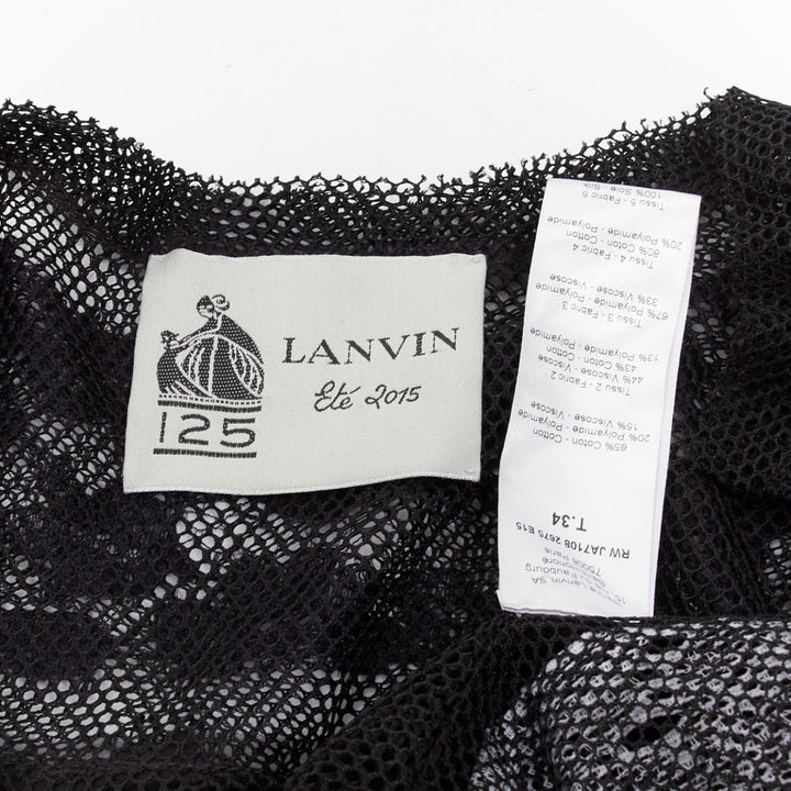 LANVIN blue black intricate lace panels sheer long sleeve jacket FR34 XS