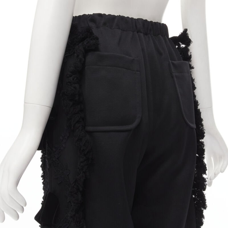 TRICOT COMME DES GARCONS black ruffle floral velvet ribbon trim wide pants S