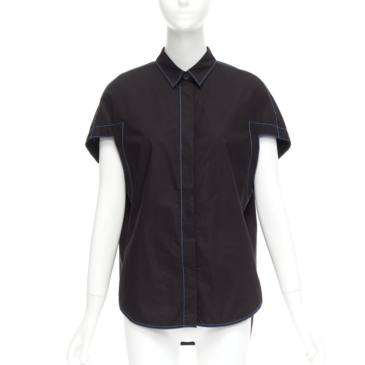 MARNI black blue topstitched round shoulder 3D cut boxy shirt IT40 S