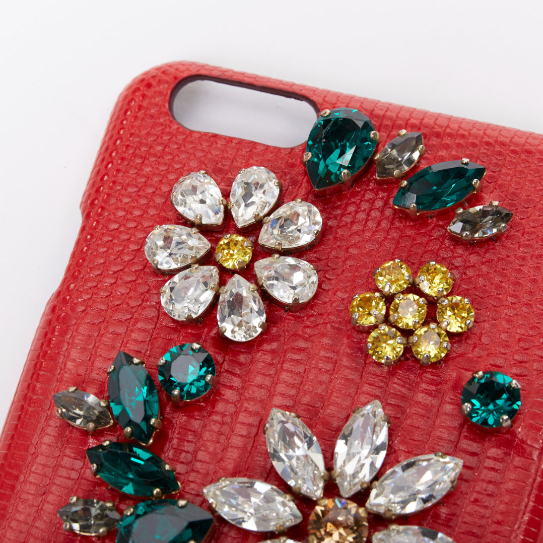 DOLCE GABBANA Iphone 6 red leather green yellow floral crystal cover case