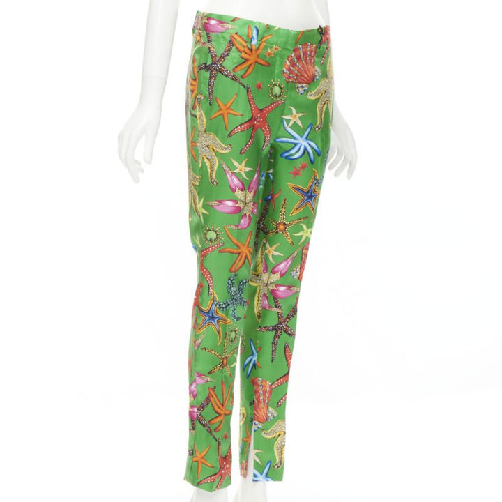 VERSACE 2021 Tresor De La Mer Runway green starfish print pants IT38 XS