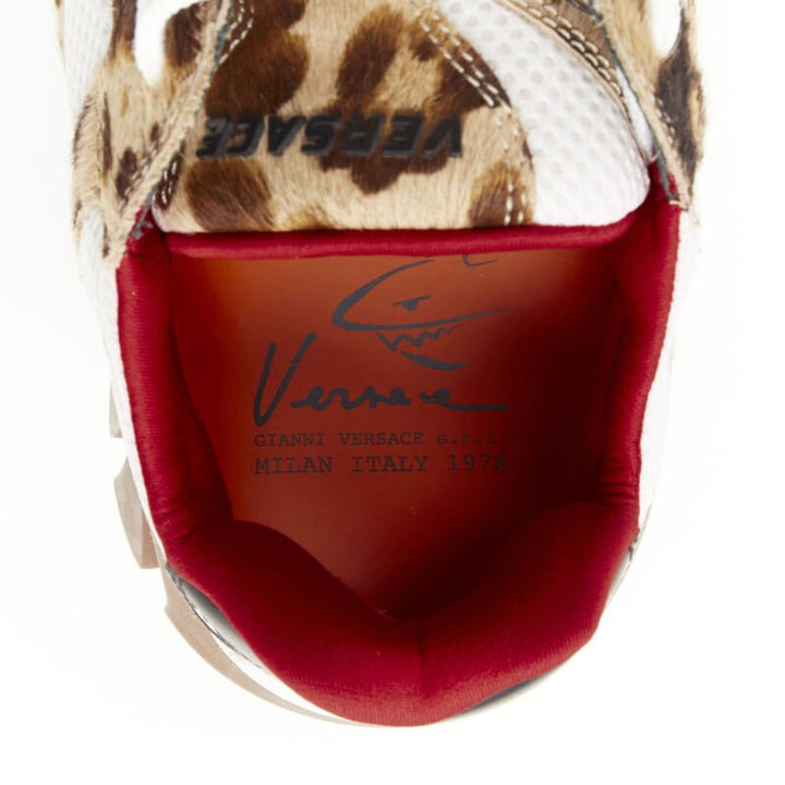 VERSACE Squalo brown leopard calfskin white mesh chunky sneakers EU41 US8