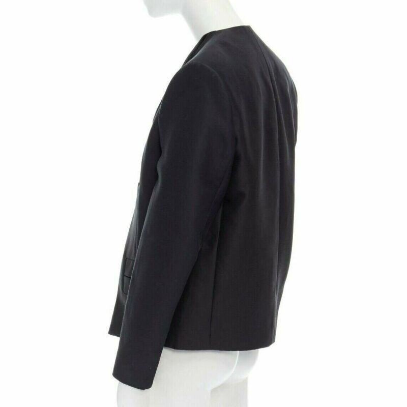 runway BALENCIAGA GHESQUIERE 2012 black leather panel collarless jacket FR34 XS