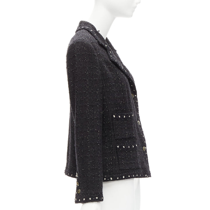 rare CHANEL 05A Fantasy Tweed CC button 4 pocket little black jacket FR44 2XL