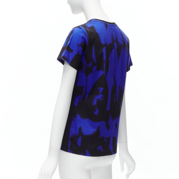ALEXANDER MCQUEEN 2022 Brush blue black graffiti cotton tshirt IT38 XS
