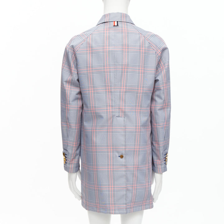 THOM BROWNE Reversible navy blue  classic check gold buttons overcoat JP2 M