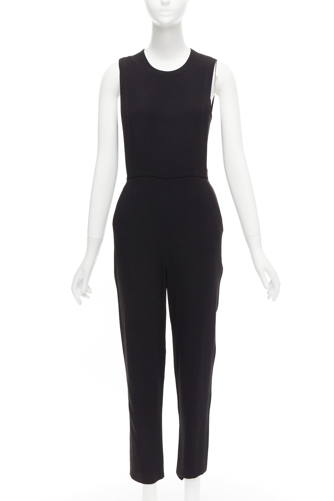 THEORY black layered top back zip cropped sleeveless jumpsuit US0 XS