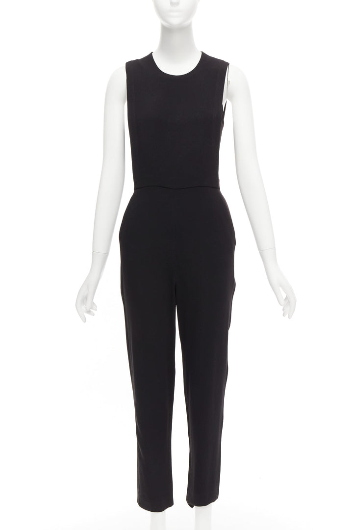 THEORY black layered top back zip cropped sleeveless jumpsuit US0 XS