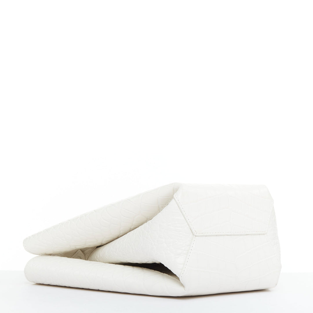 BOTTEGA VENETA white embossed scaled leather top handle tote bag