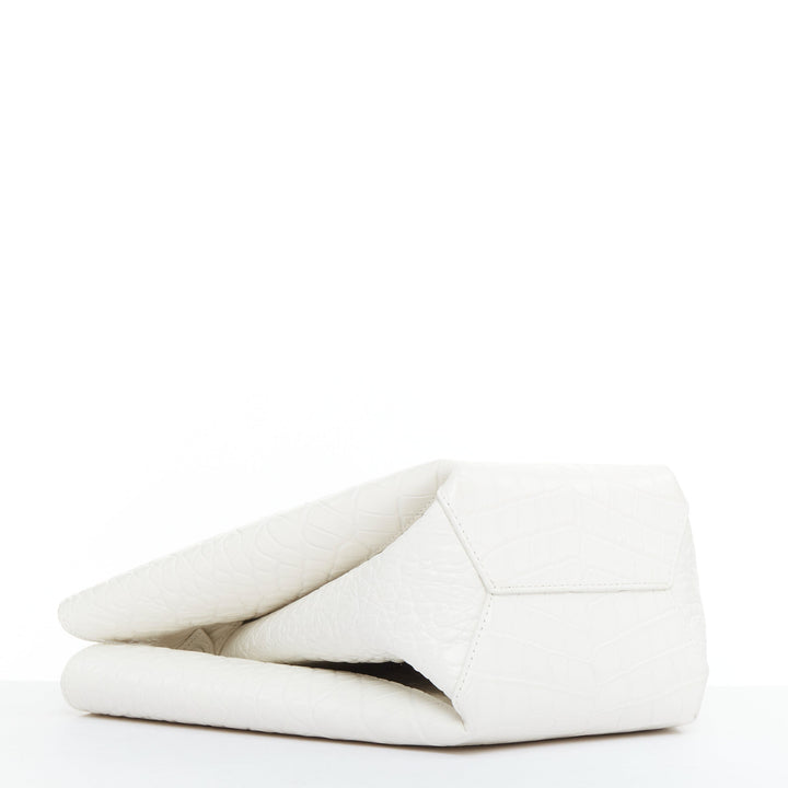 BOTTEGA VENETA white embossed scaled leather top handle tote bag