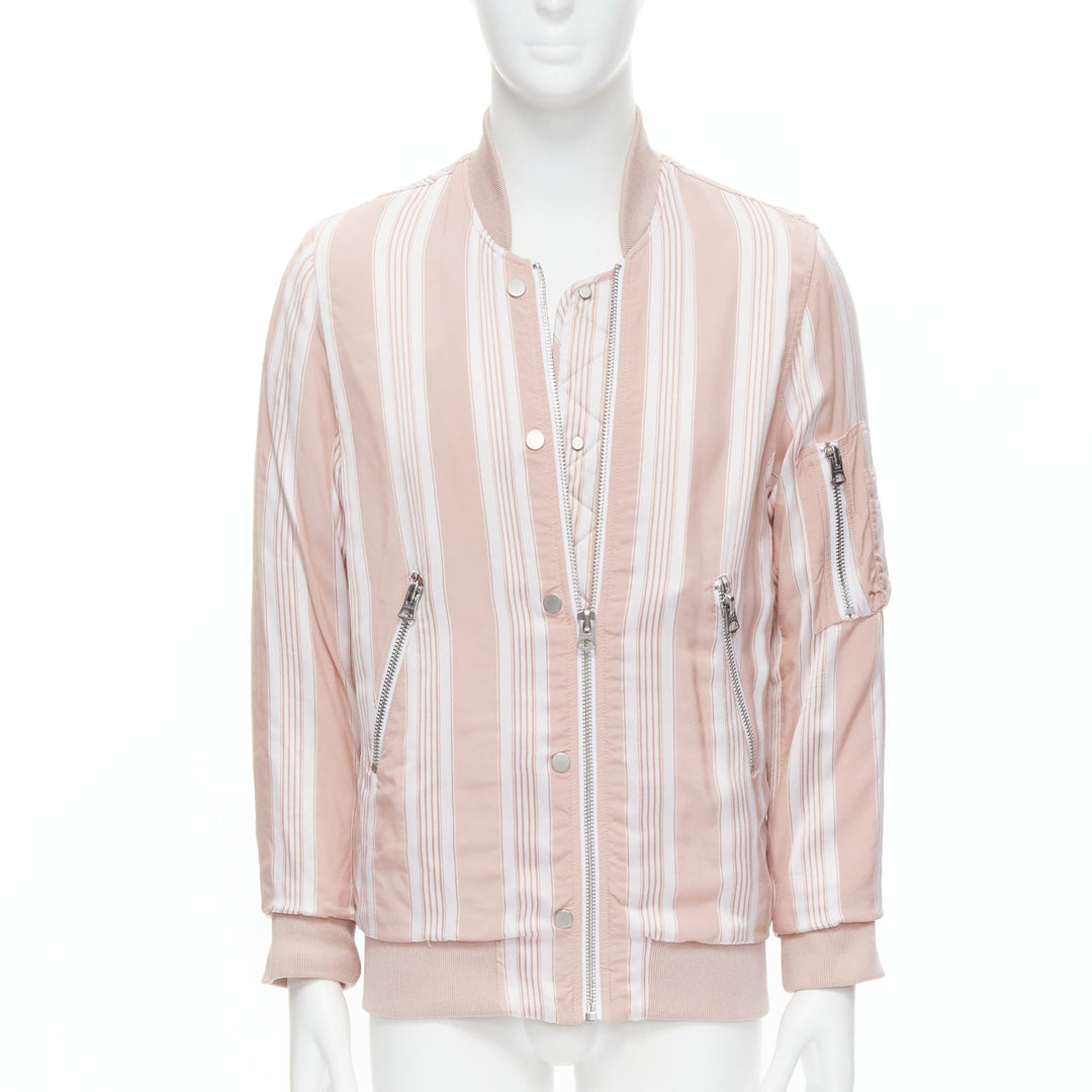 ACNE STUDIOS Varden 2016 pink white striped padded bomber jacket FR34 XS