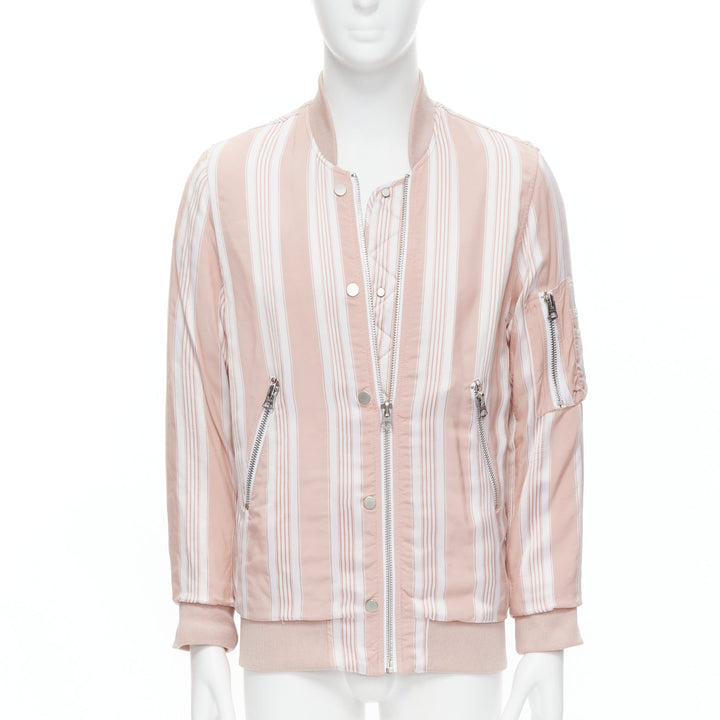 ACNE STUDIOS Varden 2016 pink white striped padded bomber jacket FR34 XS