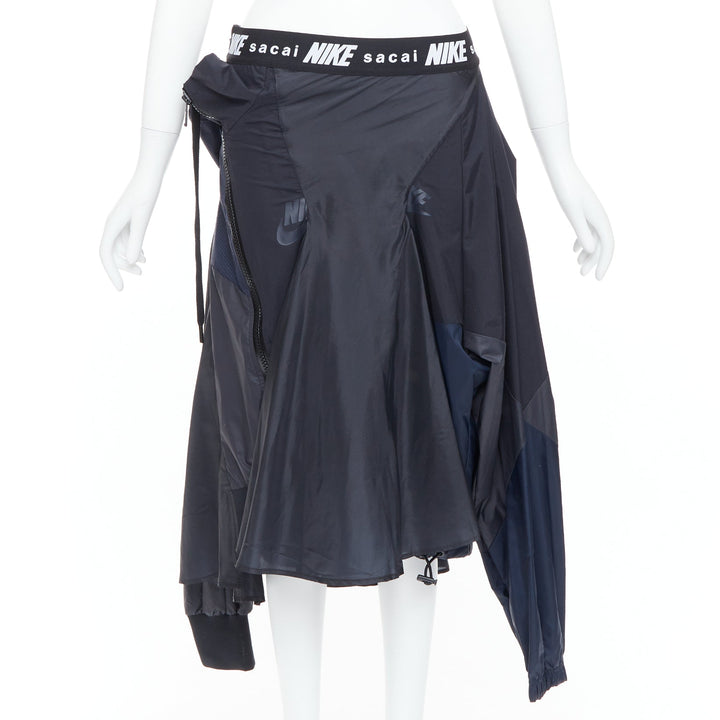 SACAI NIKE black navy nylon deconstructed windbreaker patchwork skirt S