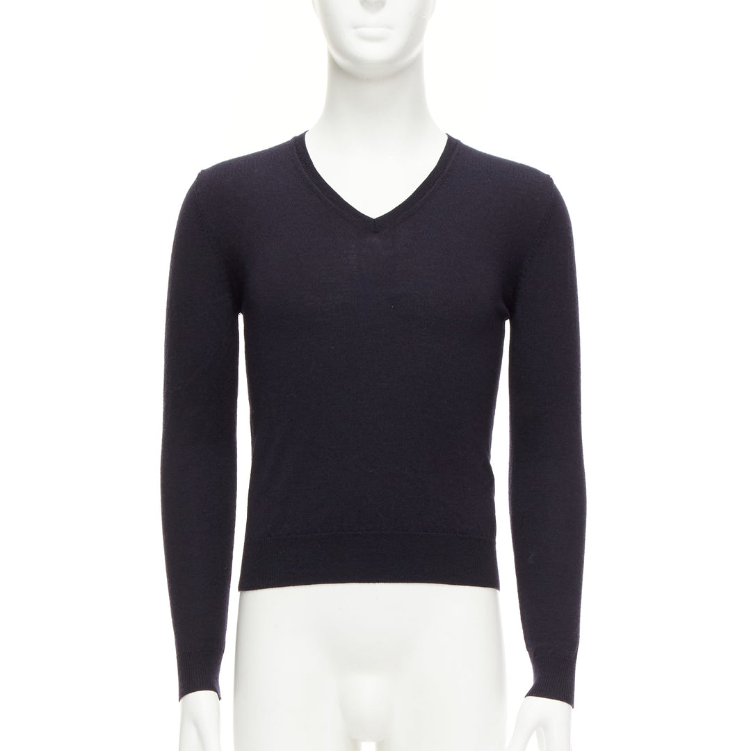 PRADA 2010 navy wool long sleeve V-neck classic sweater IT44 XS