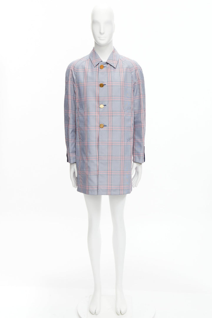 THOM BROWNE Reversible navy blue  classic check gold buttons overcoat JP2 M