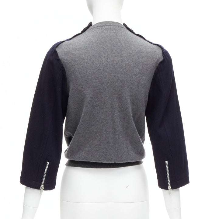 COMME DES GARCONS wool navy grey deconstructed hybrid biker cropped cardigan S