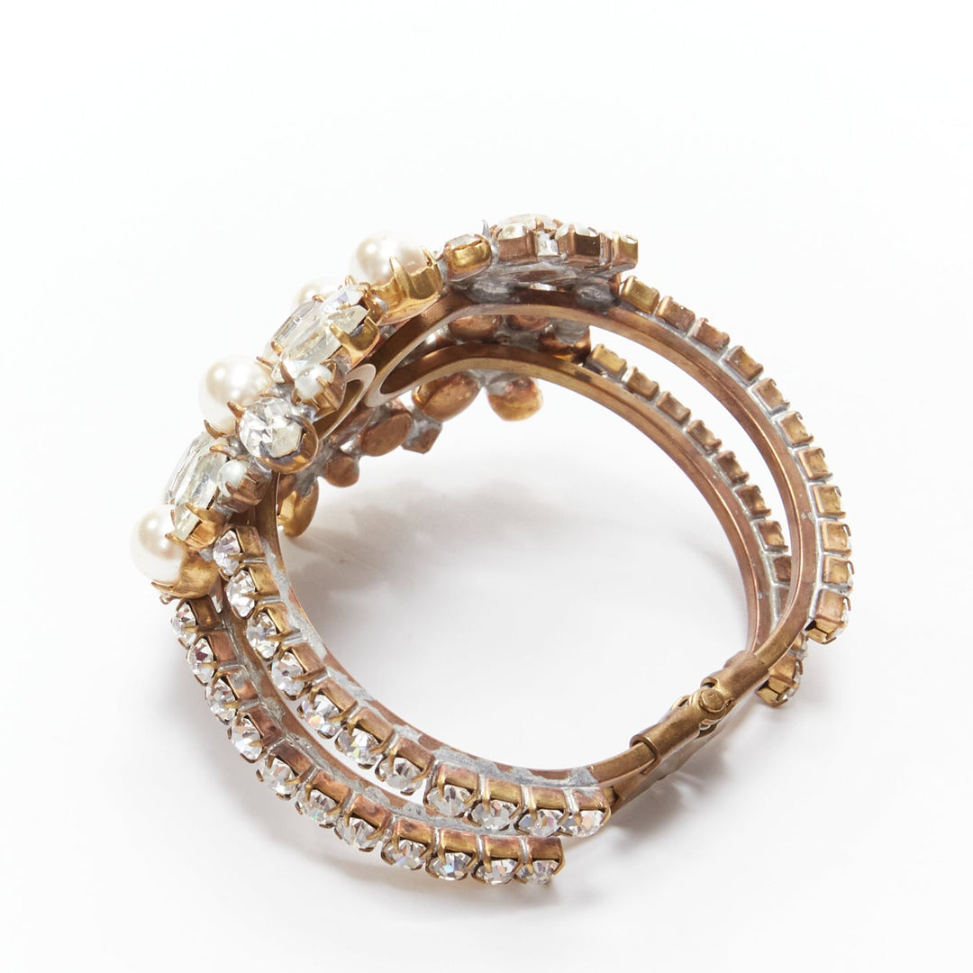 rare MEADHAM KIRCHHOFF Lilien Czech Runway crystal faux pearl double bangle cuff