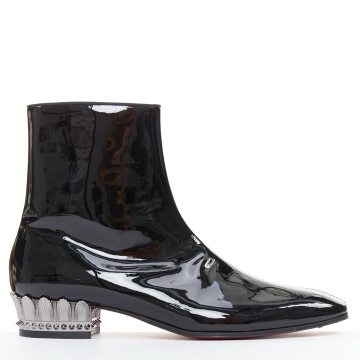 CHRISTIAN LOUBOUTIN Lipsiboot 35 black patent silver Egyptian Column boots EU43