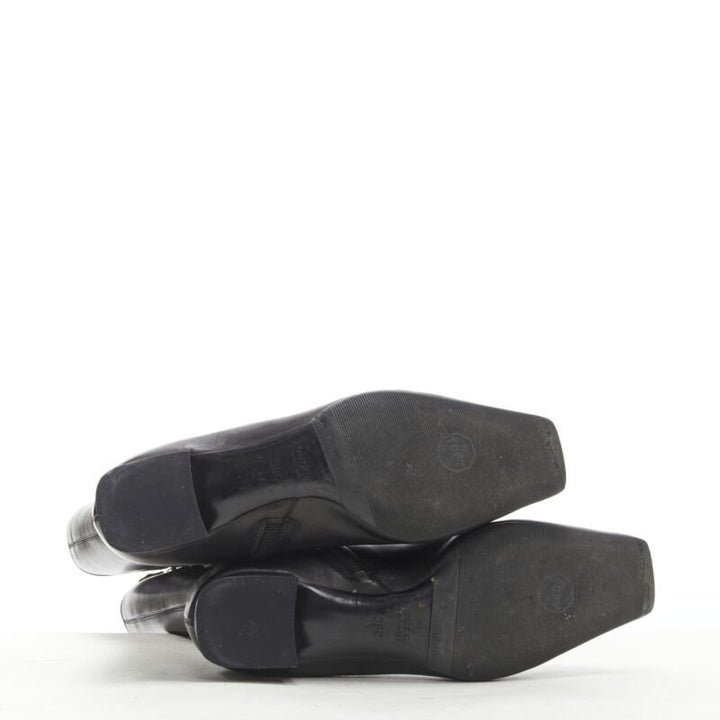 GUCCI black web trim leather gold bamboo charm zip riding boots EU36