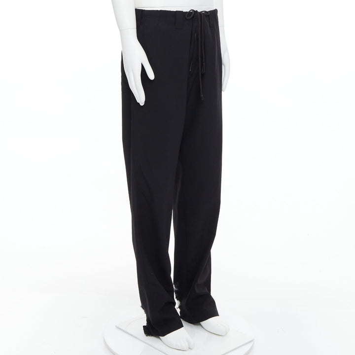 YOHJI YAMAMOTO black invisible drawstring distressed hem wide pants JP4 XL
