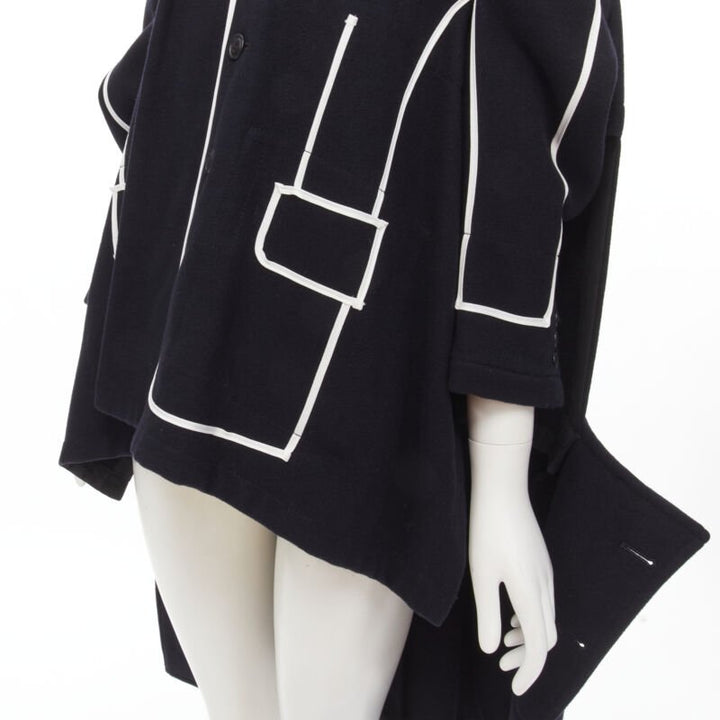 rare COMME DES GARCONS 2009 Runway black white tromp loeil piping trench coat XS