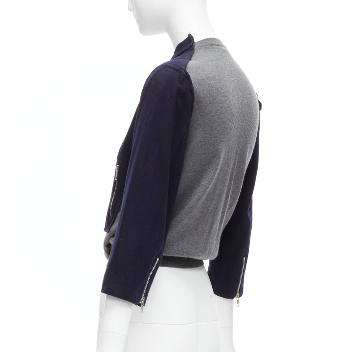 COMME DES GARCONS wool navy grey deconstructed hybrid biker cropped cardigan S