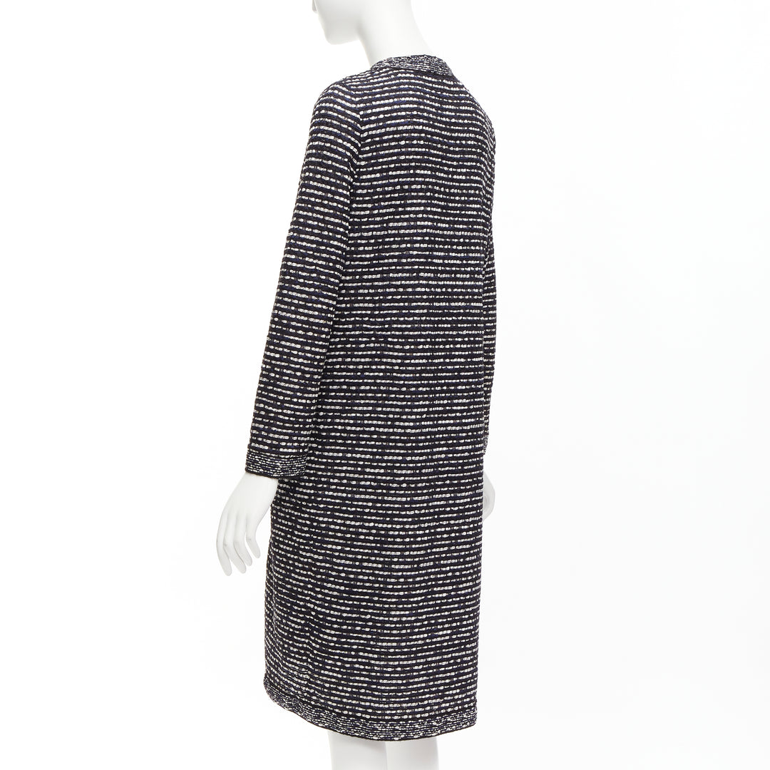 CHRISTIAN DIOR navy white light weave CD logo button long coat FR42 XL