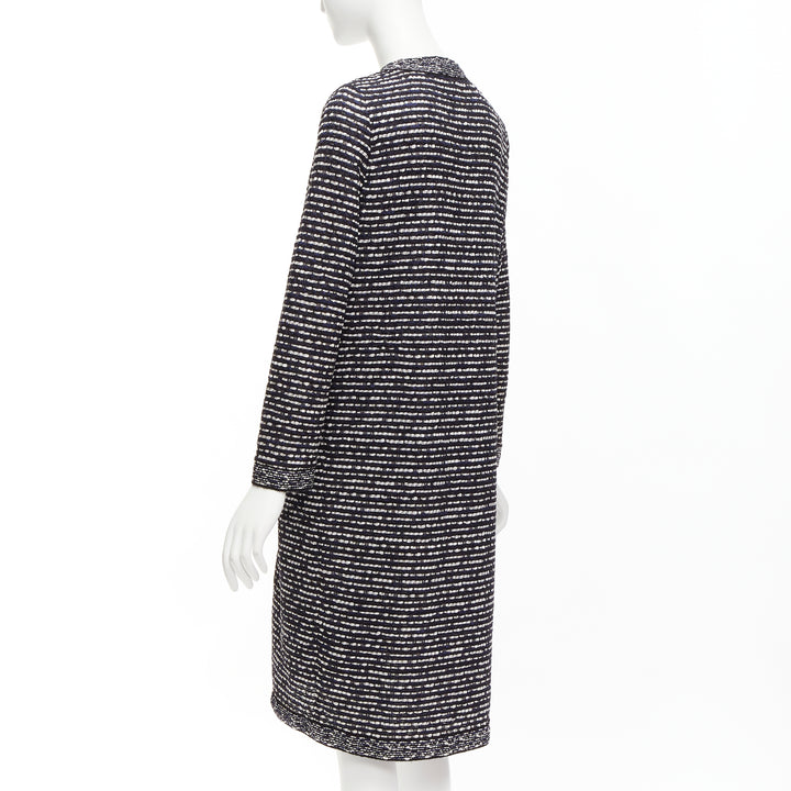 CHRISTIAN DIOR navy white light weave CD logo button long coat FR42 XL