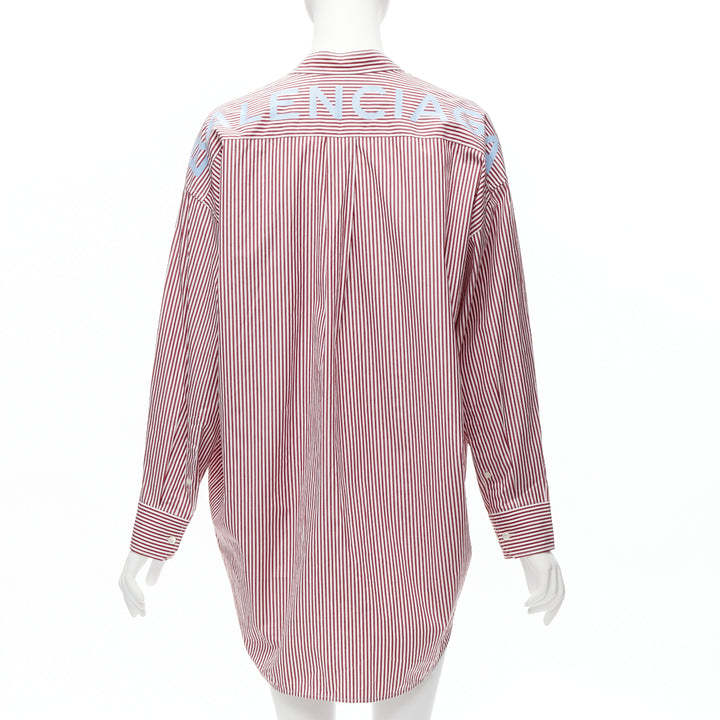 BALENCIAGA Demna 2017 red white stripe relaxed blue BB oversized shirt FR34 XS
