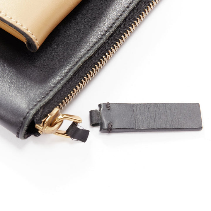 MARNI beige black smooth leather gold stud buckle dual oversized zip clutch bag