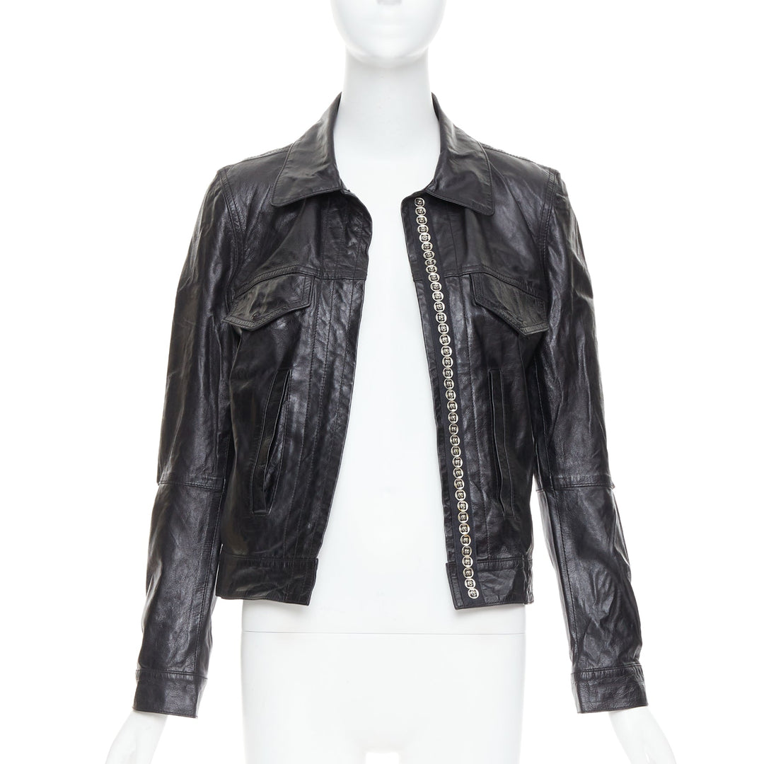 ANN DEMEULEMEESTER Vintage cow leather snap button cropped jacket FR36 S