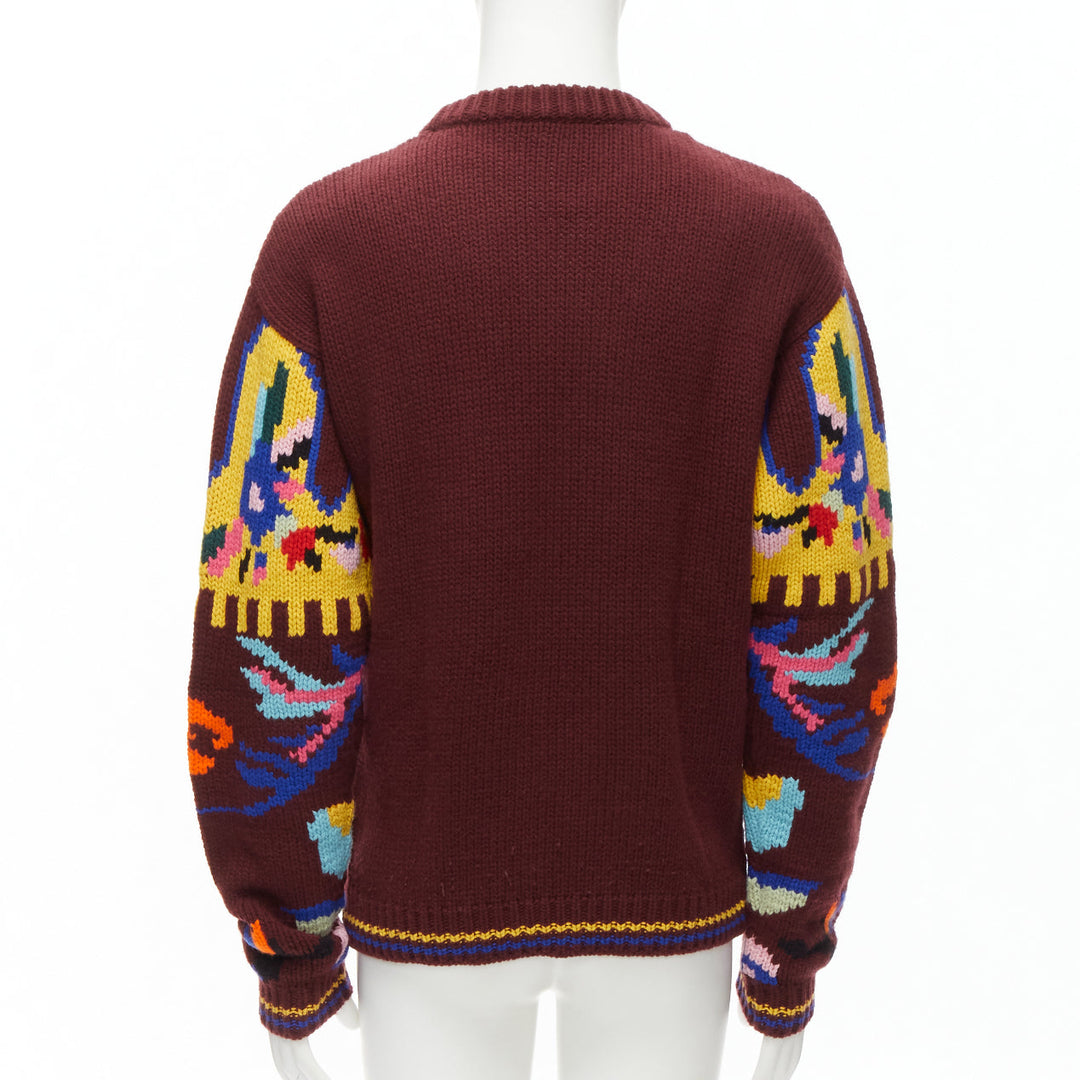PRADA 2018 multicolour graphic virgin wool cashmere crew neck sweater IT48 M