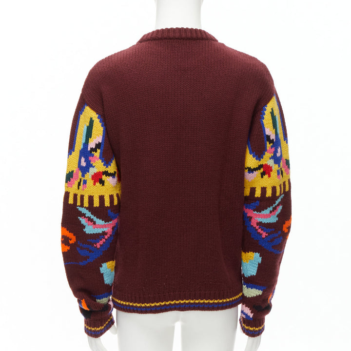 PRADA 2018 multicolour graphic virgin wool cashmere crew neck sweater IT48 M