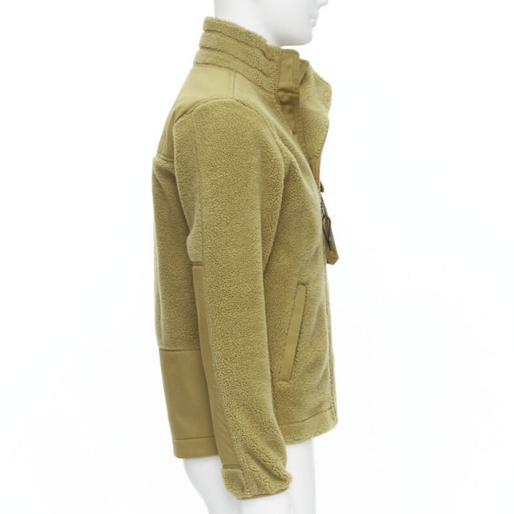 NORTH FACE tan brown fleece patch flap pocket asymmetric zip up jacket XS S