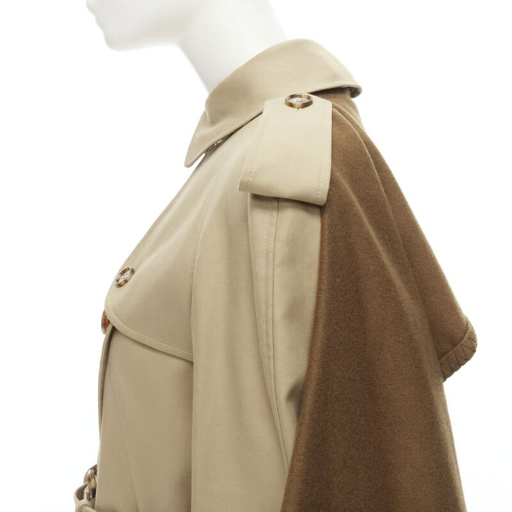 Runway BURBERRY Tisci cashmere logo blanket beige cotton trench coat UK4 S