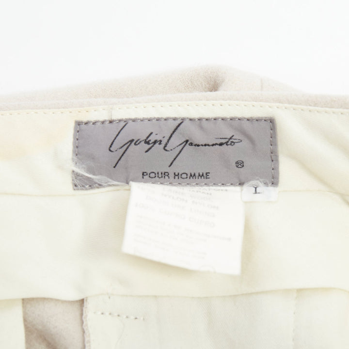 YOHJI YAMAMOTO light beige wool blend tapered 3D pleated pants L