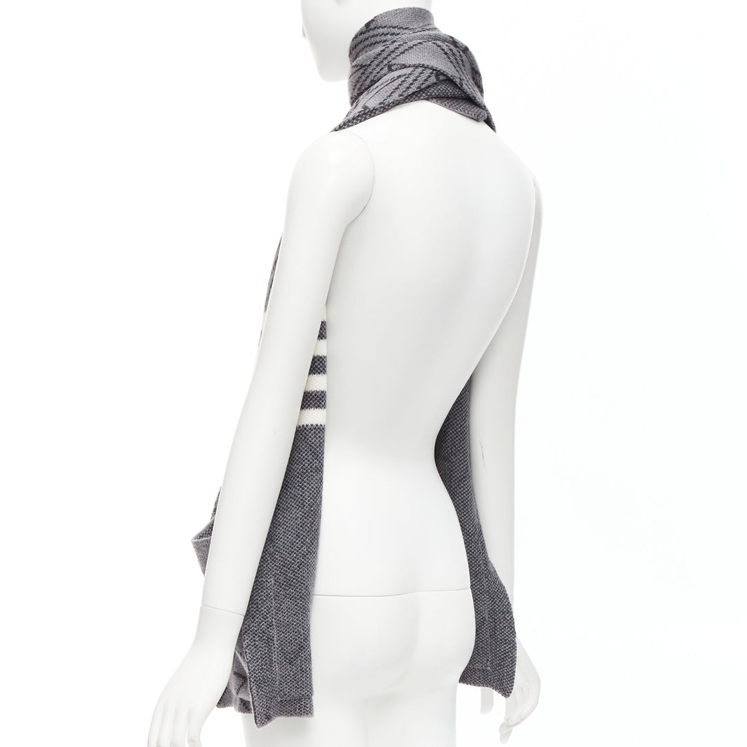 THOM BROWNE grey black graphic star 4 bar stripes pocketed long scarf