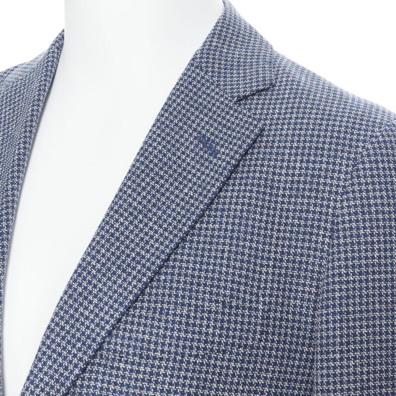 TOMORROWLAND blue white wool blend double button blazer jacket EU50 L