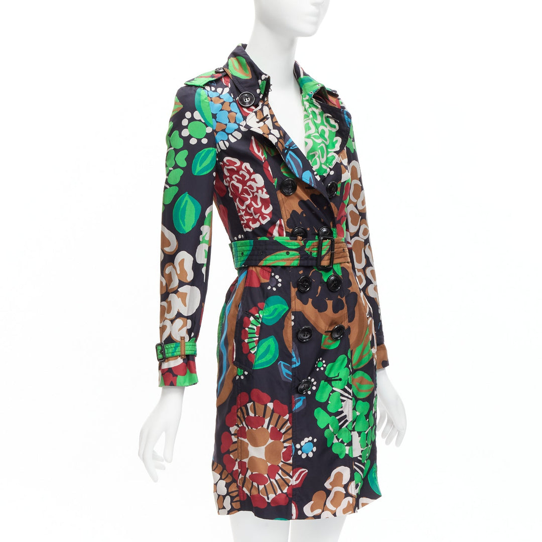 BURBERRY PRORSUM Runway 100% silk tropical floral print trench coat UK2 XXS