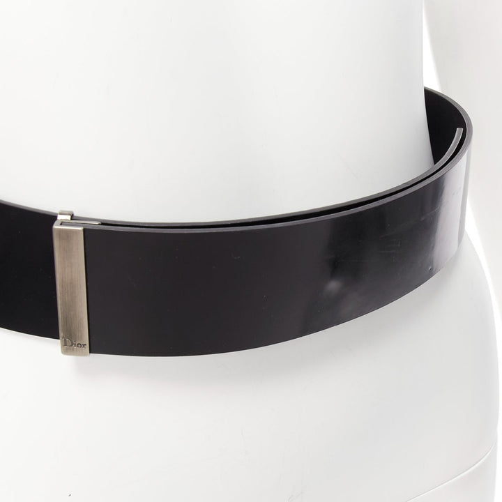 DIOR minimal logo metal bar black smooth calfskin wide belt 90cm