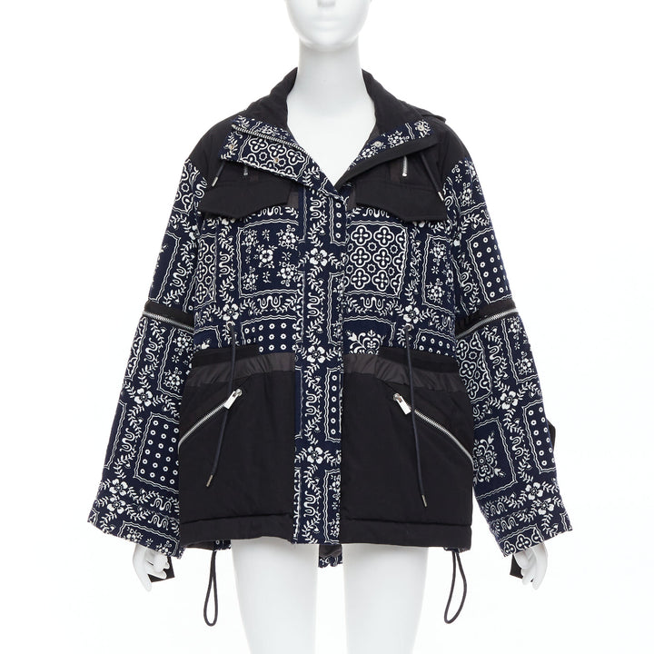 SACAI Reyn Spooner 2018 navy black cotton printed padded coat JP1 S