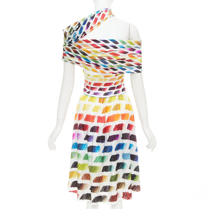 CHANEL Karl Lagerfeld 2014 Runway Colorama icon brush silk top skirt FR34 XS