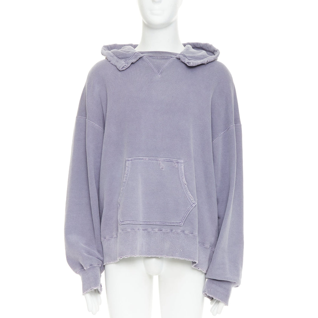 ANCELLM washed purple cotton distressed details pocketed hoodie Sz1 S