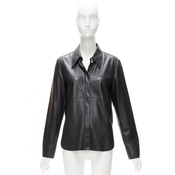 NANUSHKA black vegan leather hidden placket long sleeve shirt S
