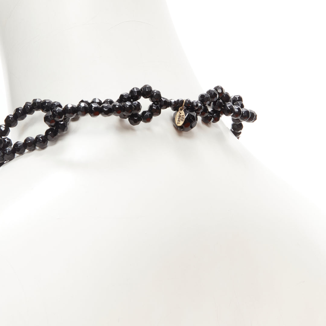 LEE ANGEL black beads loop chain long oversized statement necklace