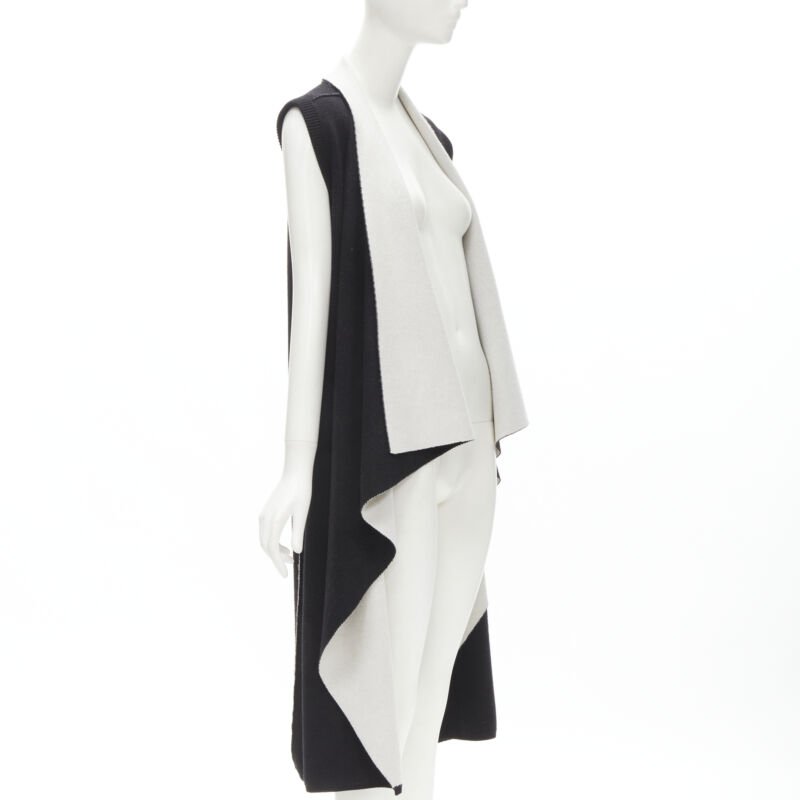 ALICE OLIVIA 100% wool black grey waterfall draped collar long vest XS