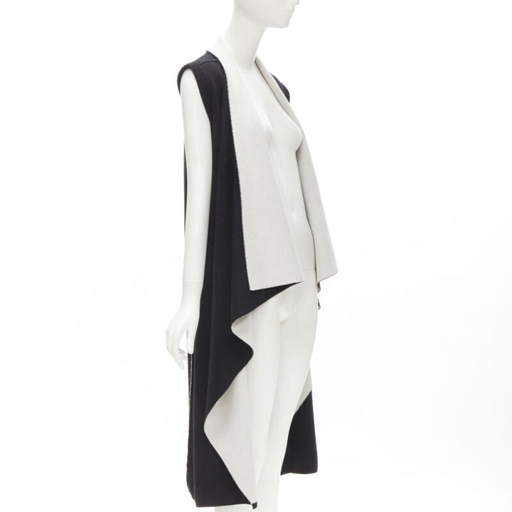 ALICE OLIVIA 100% wool black grey waterfall draped collar long vest XS